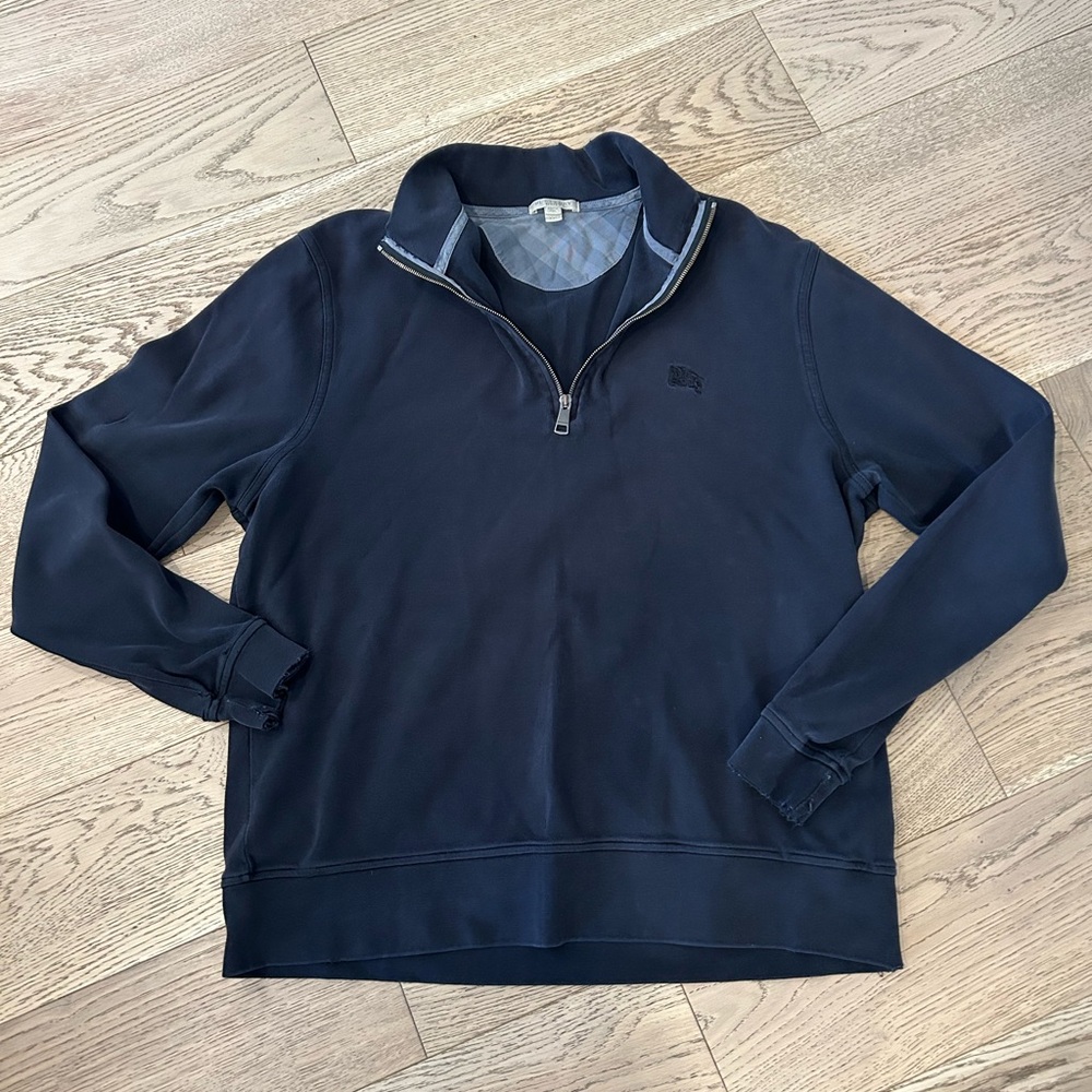 Men’s Burberry Black Half-Zip Sweater Distressed Vintage - XXL